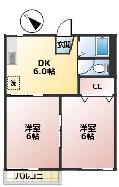 フォーブル中野(2DK/2階)の間取り写真