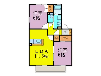 サンハイム ホウゲツ(2LDK/1階)の間取り写真