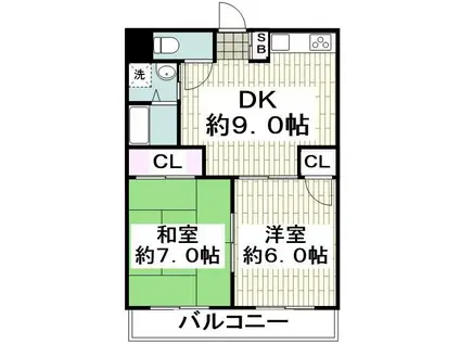 ベイサイドヴィラ本牧(2LDK/2階)の間取り写真