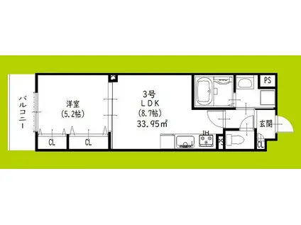 ピレーネ北条IV(1LDK/3階)の間取り写真