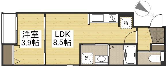 月光 新倉敷駅前(1LDK/3階)の間取り写真