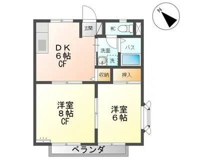 ハイツ彩雲(2DK/2階)の間取り写真