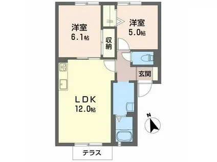 カサベルデE(2LDK/1階)の間取り写真