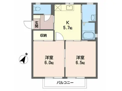 リバーライフ三井C棟(2K/1階)の間取り写真