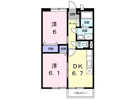 コンフォート2(2DK/1階)の間取り写真