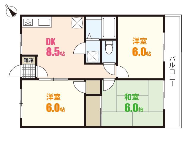 コーポ谷岡(3DK/4階)の間取り写真