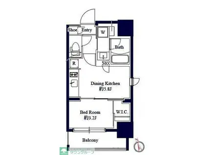 グランパセオ八丁堀II(1DK/2階)の間取り写真