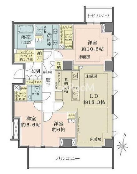 ザ・パークハウス千代田六番町(3LDK/7階)の間取り写真