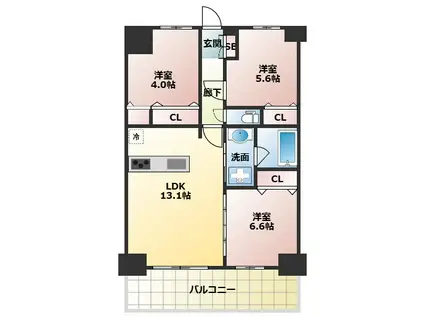 スプランディッド梅田グランノース(3LDK/2階)の間取り写真