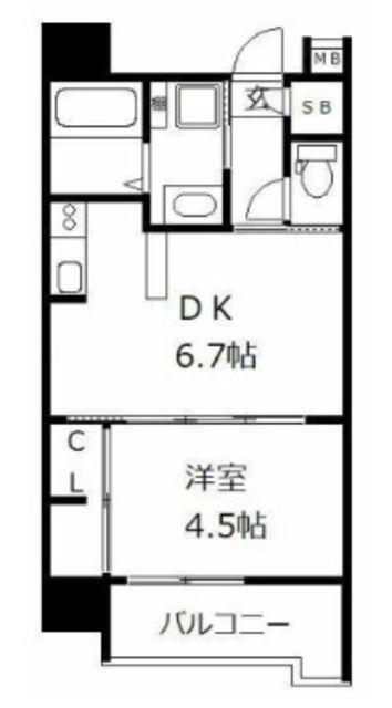 ウィステリア桜坂ヒルズ(1DK/6階)の間取り写真