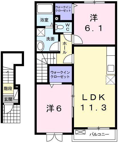 アプローズB棟(2LDK/2階)の間取り写真