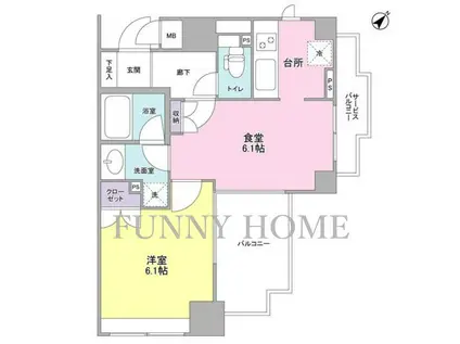 アルス恵比寿メイクス(1DK/6階)の間取り写真