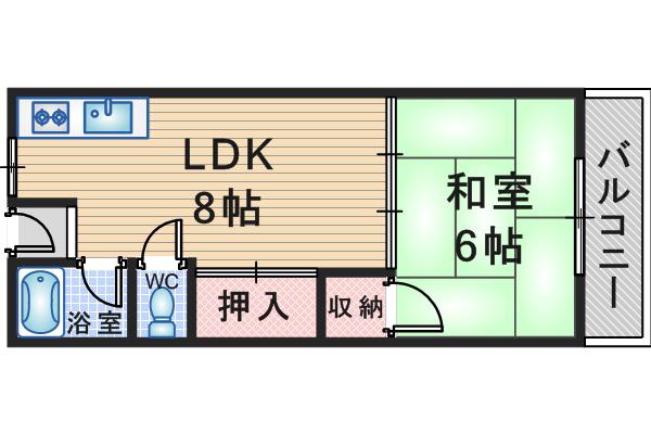 曽根ハイツ(1LDK/2階)の間取り写真
