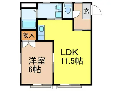 ソレイユ諏訪野(1LDK/1階)の間取り写真