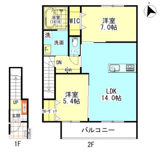 アルクス長束(2LDK/2階)の間取り写真