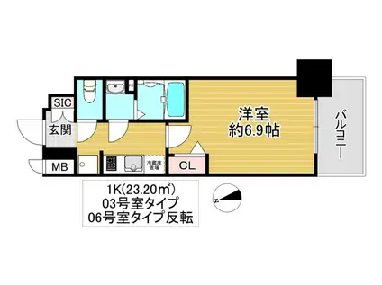 スワンズシティ大阪城コスタ(1K/7階)の間取り写真
