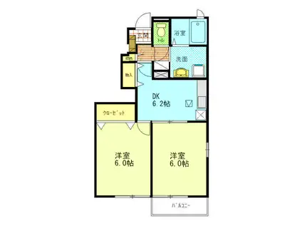 ジャン・ボヌール II(2DK/1階)の間取り写真