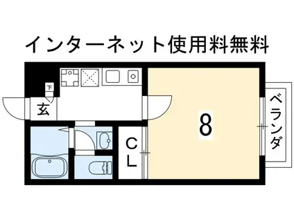 クレールヴィル六ノ坪(1K/1階)の間取り写真