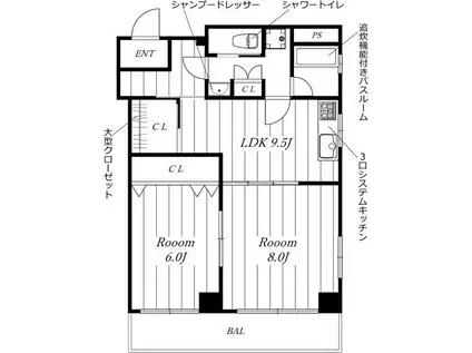 ナナラ・ミズホ(2LDK/9階)の間取り写真