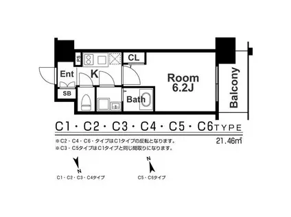 エスリード梅田グレイス(1K/6階)の間取り写真