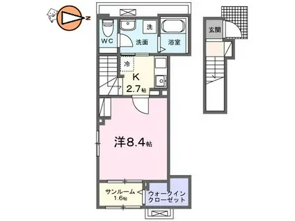 トライ パーク 伊月(1K/2階)の間取り写真