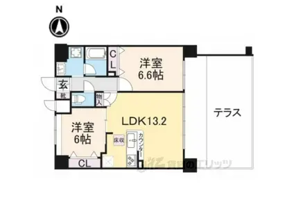 DELEAD丸太町智恵光院(2LDK/1階)の間取り写真