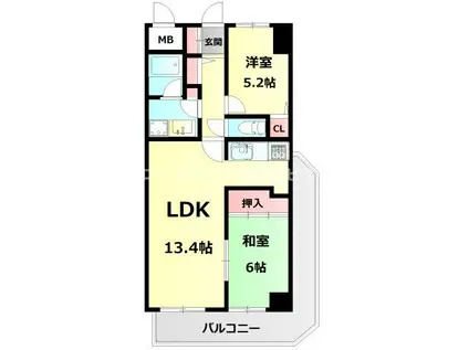 コスモ塩屋(2LDK/3階)の間取り写真