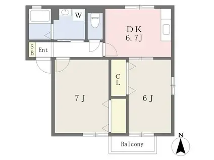 フラワーレジデンスひかり J(2DK/2階)の間取り写真