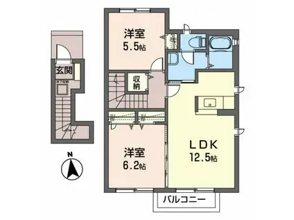 メゾンケイワA(2LDK/2階)の間取り写真