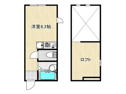 フロンティアアパートメント黄金町(ワンルーム/2階)の間取り写真