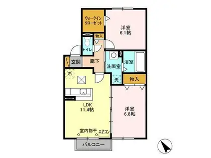 バニュルスII(2LDK/1階)の間取り写真