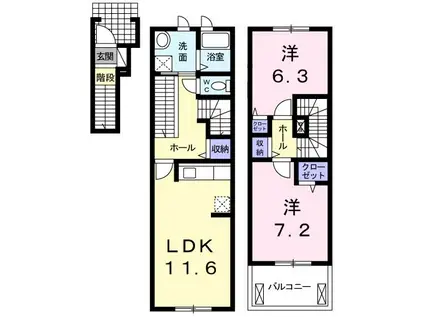 ガーデニアエス(2LDK/2階)の間取り写真