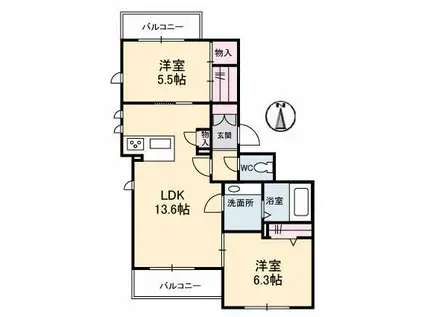ヴァンルース(2LDK/2階)の間取り写真