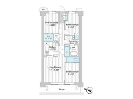 アビティグランデ砧 A棟(3LDK/2階)の間取り写真