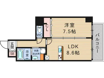 ジェイラピスナンバ(1LDK/1階)の間取り写真