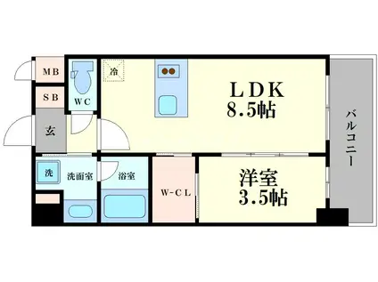 リヴェント福島(1LDK/4階)の間取り写真