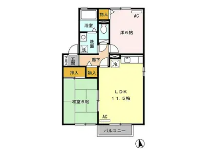 フォレスト王子A・B A棟(2LDK/2階)の間取り写真