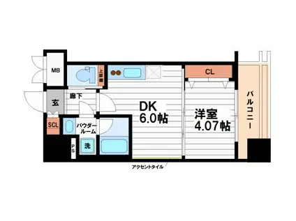 VINOプレジオ本町(1DK/14階)の間取り写真