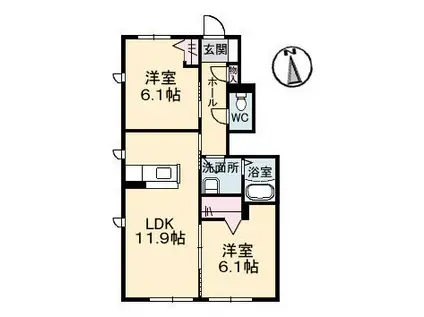 クラシオン金川II  (2LDK/1階)の間取り写真
