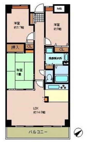 シーブリーズ東原壱番館(3LDK/7階)の間取り写真