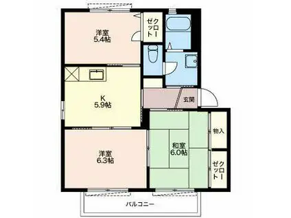 コスモハイツ F棟(3K/2階)の間取り写真