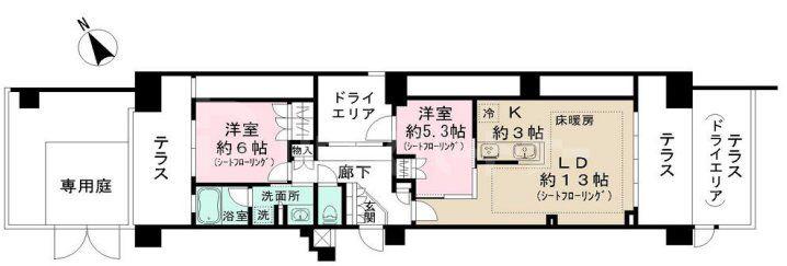 THEパームス西ヶ原(2LDK/1階)の間取り写真