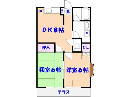 シャトーII(2DK/1階)の間取り写真