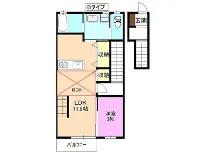 サンビレッジ樅ノ木 C棟(1LDK/2階)の間取り写真