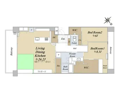 セントラルパークイーストF棟(2LDK/4階)の間取り写真