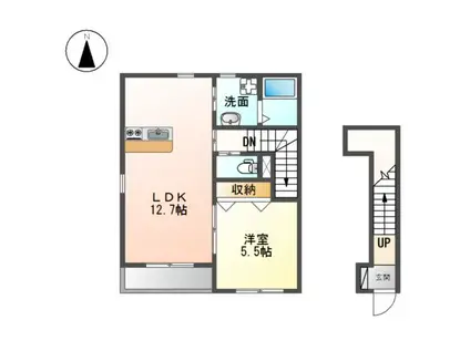 岐阜県岐阜市 2階建 築13年(1LDK/2階)の間取り写真