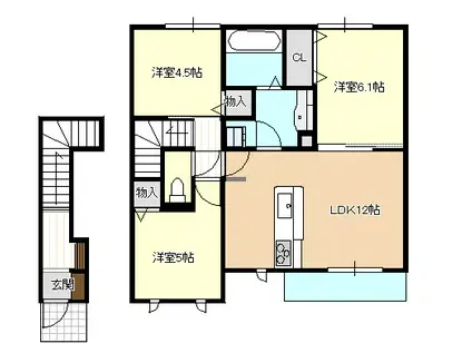 ファミーユ平野A棟(3LDK/2階)の間取り写真
