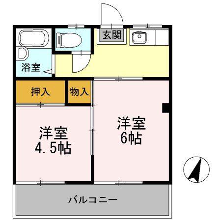 コスモハイツ福生(2K/1階)の間取り写真