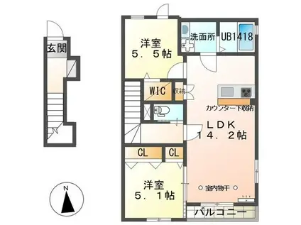 エルバージュ若林(2LDK/2階)の間取り写真