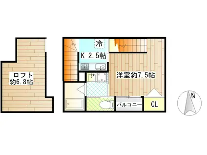アークテラス荒町(1K/2階)の間取り写真